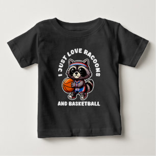Camiseta Para Bebê Eu Amo Mapaches E Esporte Basquetebol Amante