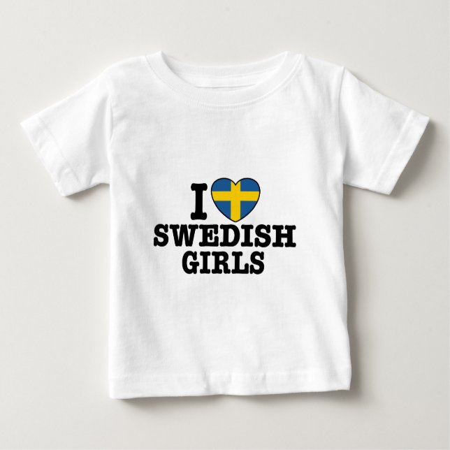 Camiseta Para Bebê Eu Amo Meninas Suecas (Frente)