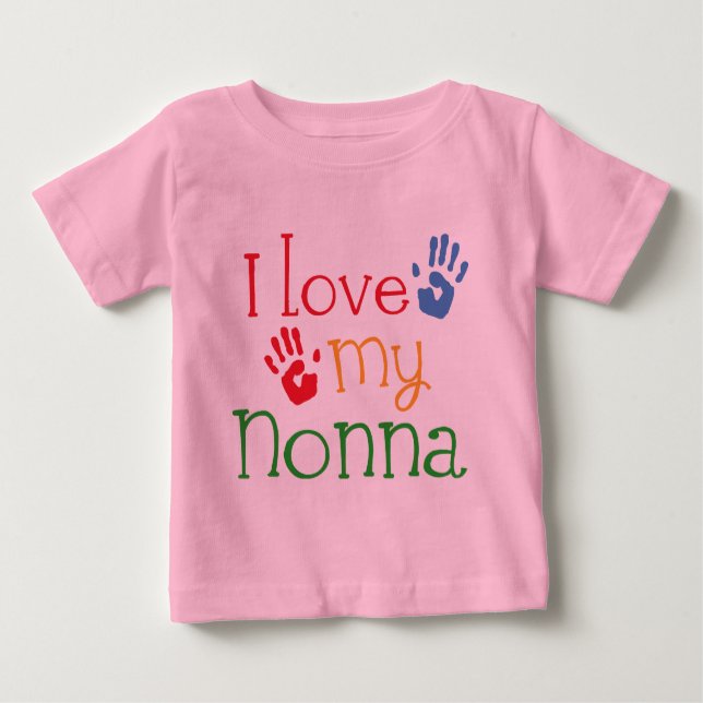 Camiseta Para Bebê Eu amo meu Nonna Handprints (Frente)