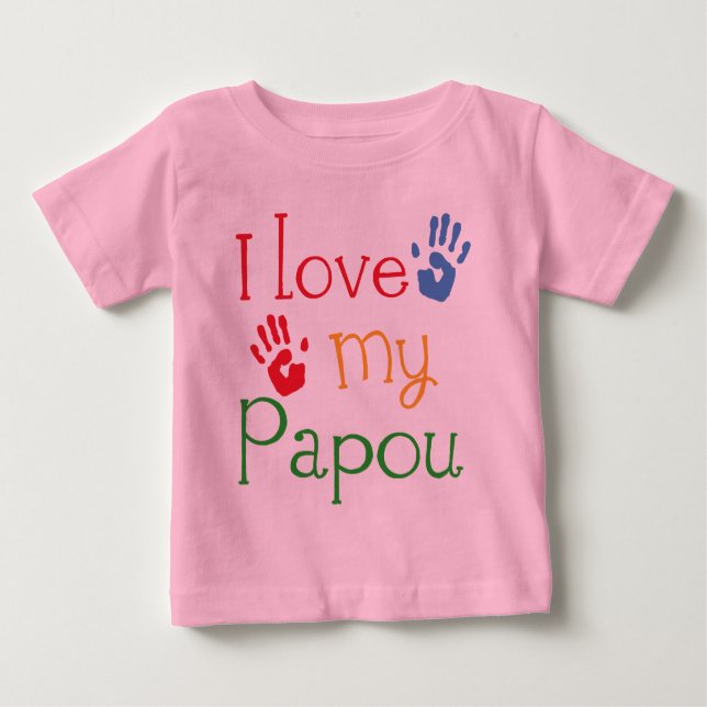 Camiseta Para Bebê Eu amo meu Papou (Handprints) (Frente)