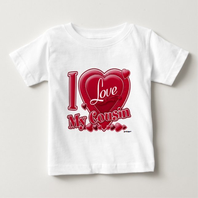 Camiseta Para Bebê Eu amo meu primo vermelho (Frente)