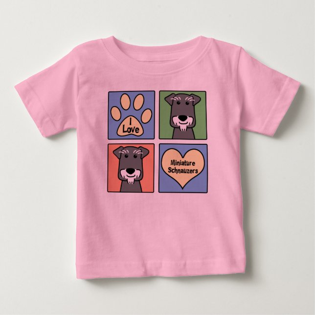 Camiseta Para Bebê Eu amo meu Schnauzer diminuto (Frente)