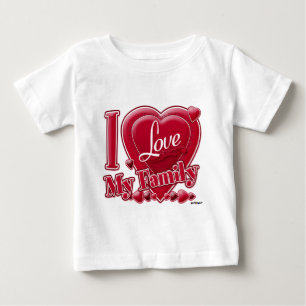 Camiseta Para Bebê Eu amo minha família vermelha - coração