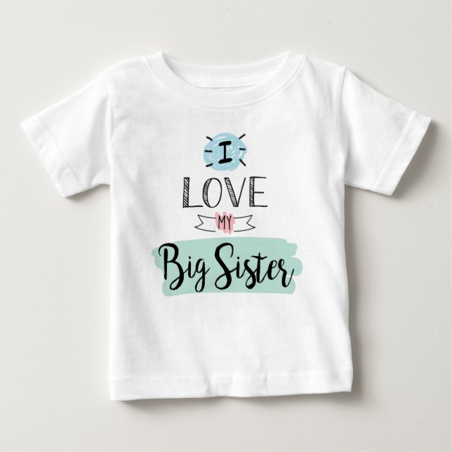 Camiseta Para Bebê Eu amo minha irmã mais velha e fofa (Frente)