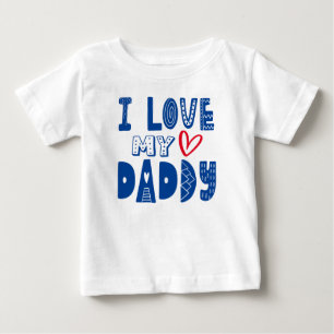 Camiseta Para Bebê Eu Amo Minha Tipografia Azul do Coração Pai