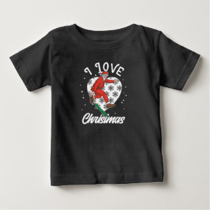 Camiseta Para Bebê Eu Amo Natal Snowboarding Papai Noel Engraçado