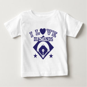 Camiseta Para Bebê Eu amo o basebol dos diamantes