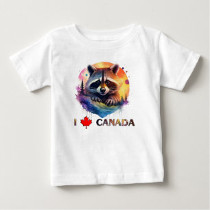 Camiseta Para Bebê Eu amo o Canadá, guaxinim.