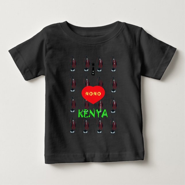 Camiseta Para Bebê Eu amo o Kenya Maasai Art Impressão (Frente)