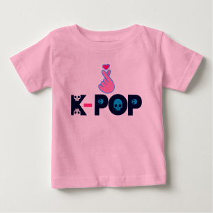 Camiseta Para Bebê ♥ Eu Amo o KPop Coreano-Estilo Adorável Dedo Cardí