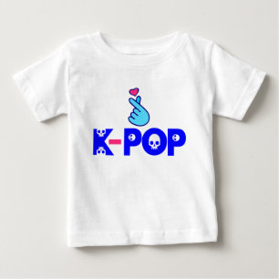 Camiseta Para Bebê ♥ Eu Amo o KPop Coreano-Estilo Adorável Dedo Cardí