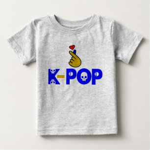 Camiseta Para Bebê ♥ Eu Amo o KPop Coreano-Estilo Adorável Dedo Cardí