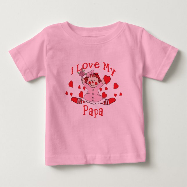 Camiseta Para Bebê Eu amo o meu Papa Rag Doll & Hearts (Frente)