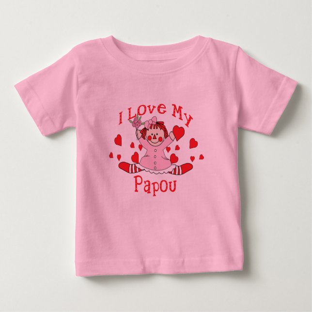 Camiseta Para Bebê Eu amo o meu Papou Rag Doll & Hearts (Frente)