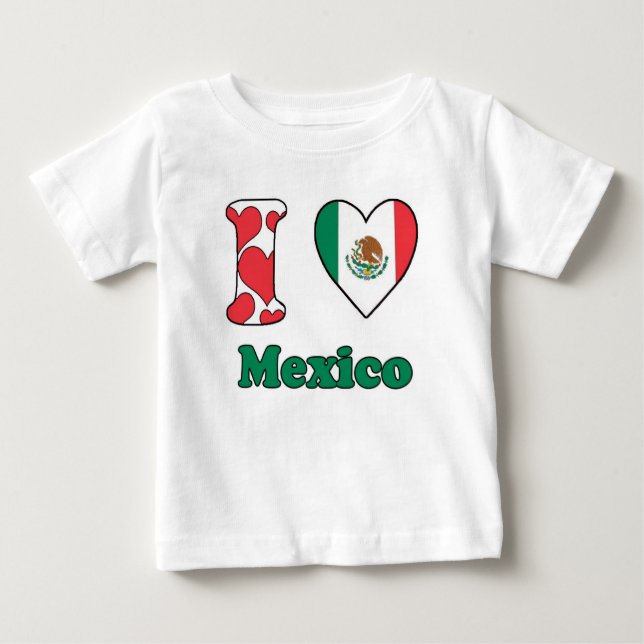 Camiseta Para Bebê Eu amo o México (Frente)