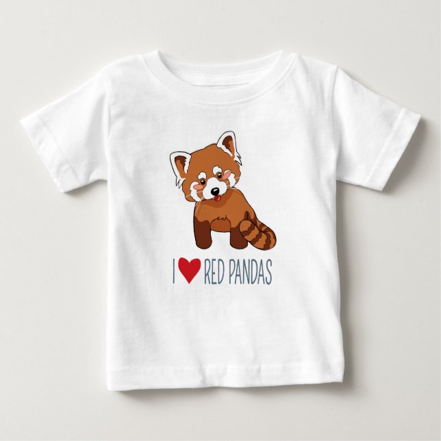 Camiseta Para Bebê Eu Amo Pandas Vermelhas - Panda Vermelha Bonita (Frente)