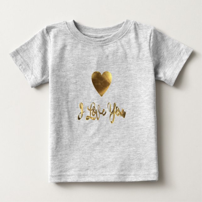 Camiseta Para Bebê Eu Amo Você Ouro Típica Cardíaca Bonita (Frente)