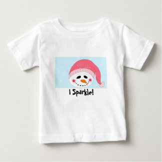 Camiseta Para Bebê Eu Boneco de Neve Brilhante com Touca Rosa