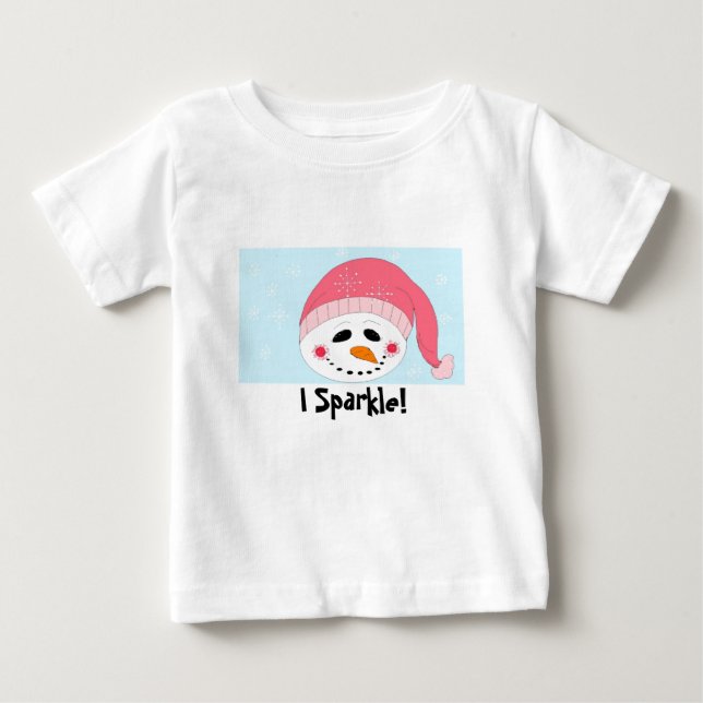 Camiseta Para Bebê Eu Boneco de Neve Brilhante com Touca Rosa (Frente)
