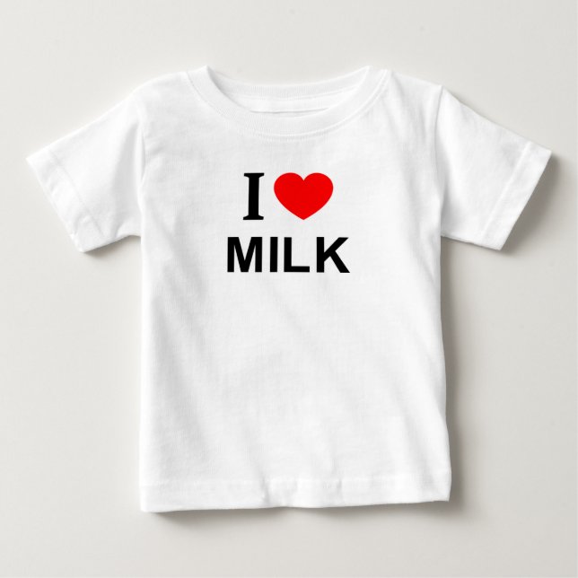 Camiseta Para Bebê Eu ❤️ LEITE Eu AMO LEITE Eu AMO LEITE (Frente)
