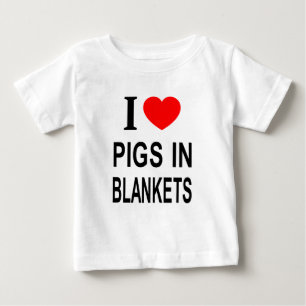 Camiseta Para Bebê Eu ❤️ Leitões Envolvidos em Panquecas Eu Amo Leitõ