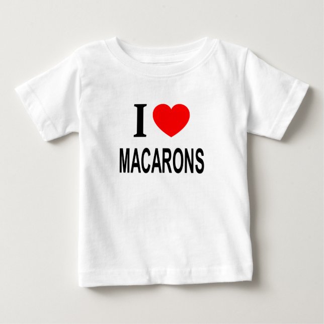 Camiseta Para Bebê Eu ❤️ MACARONS Eu AMO MACARONS Eu ADORO MACARONS (Frente)