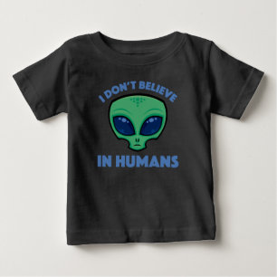 Camiseta Para Bebê Eu Não Acredito Em Humano Cartoon Alien