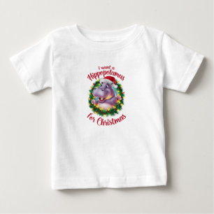 Camiseta Para Bebê Eu Quero Um Hippopotamus Para O Natal Hippo