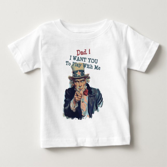 Camiseta Para Bebê Eu Quero Você | Tio Engraçado, Tio Sam Recrutando  (Frente)