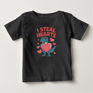 Camiseta Para Bebê Eu Roubo Corações Dinossauro T Rex Dia de São Vale