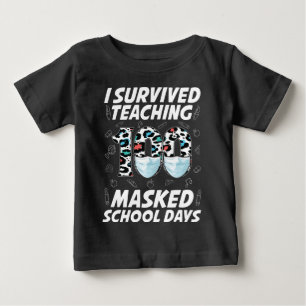 Camiseta Para Bebê Eu Sobrevivi Ao Ensino 100 Dias Escolares Mascarad