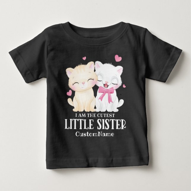 Camiseta Para Bebê Eu sou a Irmã Mais Fofa Gatos Fofos Personalizado (Frente)