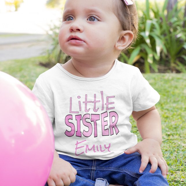 Camiseta Para Bebê Eu sou a Irmãozinha Bonita Rosa Moderna (Criador carregado)