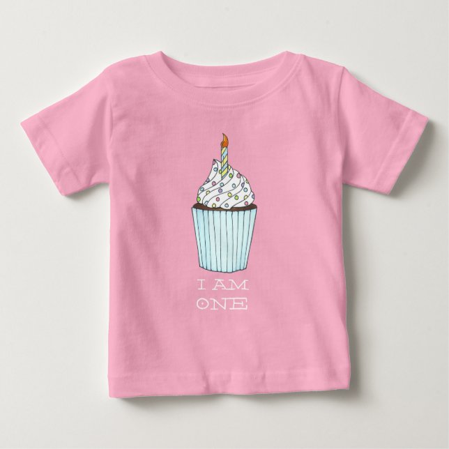 Camiseta Para Bebê Eu sou a primeira vela de Cupcake de Bolo de Anive (Frente)