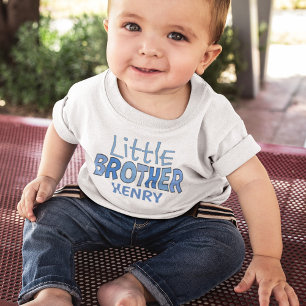 Camiseta Para Bebê Eu sou o pequeno irmão branco azul