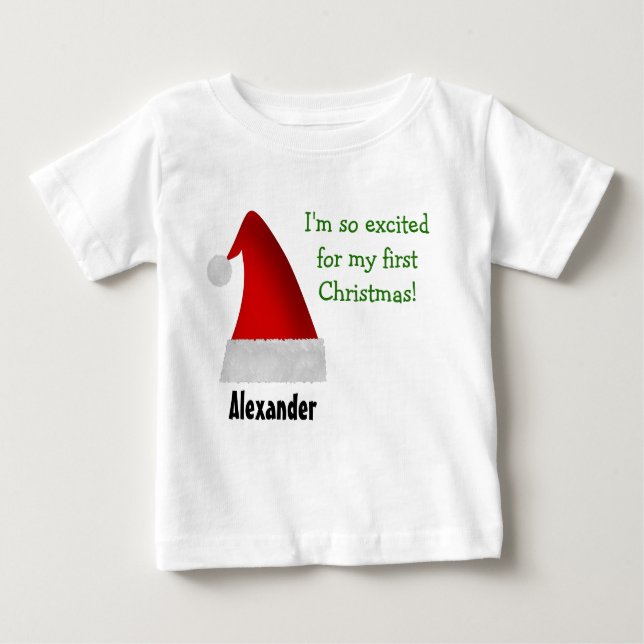 Camiseta Para Bebê Eu sou tão excited para meu primeiro Natal! (Frente)
