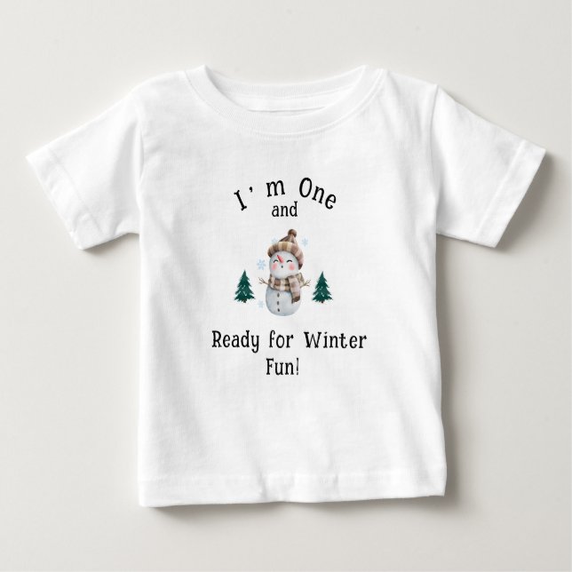 Camiseta Para Bebê Eu sou um e pronto para o inverno divertido! - Cut (Frente)
