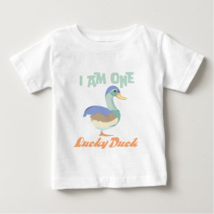 Camiseta Para Bebê Eu Sou Um Pato Sortudo Primeiro Aniversário Pastel