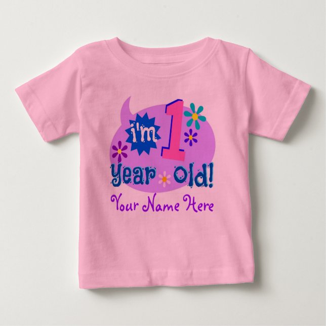 Camiseta Para Bebê Eu tenho 1 ano velho! (Personalize com nome da (Frente)