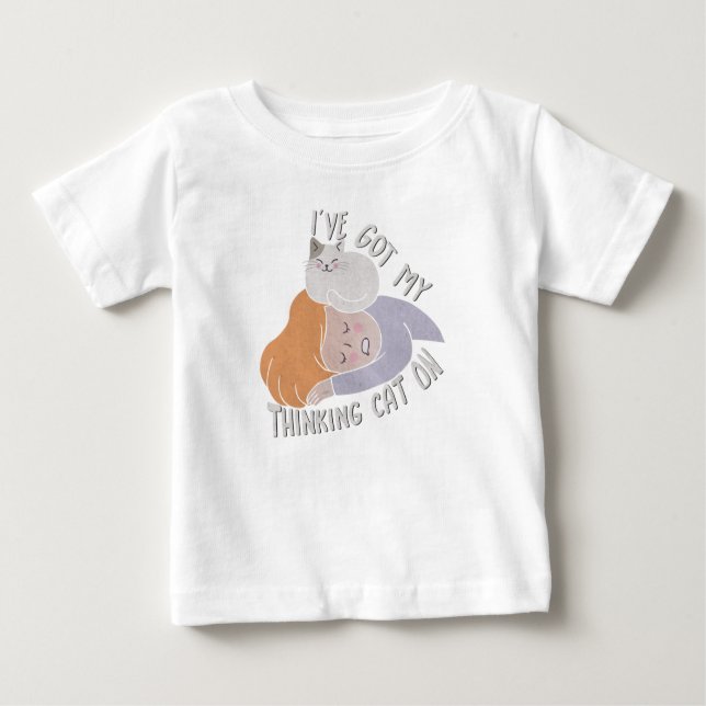 Camiseta Para Bebê Eu tenho meu gato pensador (Frente)