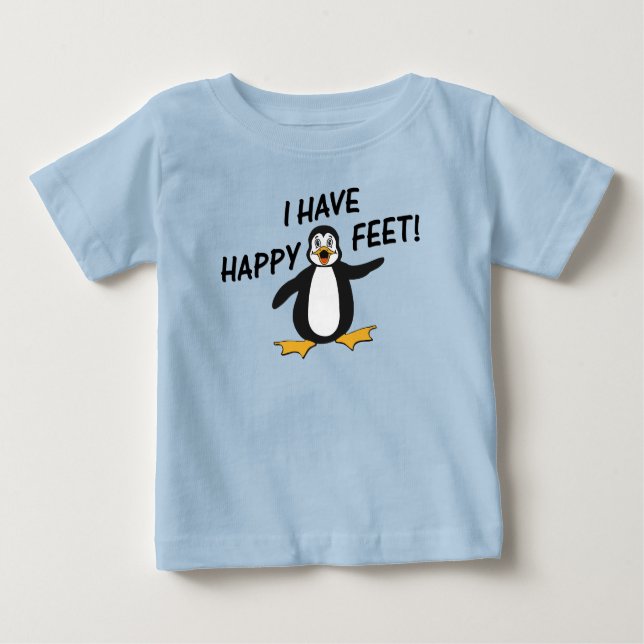 Camiseta Para Bebê Eu tenho o pinguim bonito dos pés felizes (Frente)