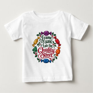 Camiseta Para Bebê Eu Vim, Eu Vi, Eu Comi o Quality Street de Natal 