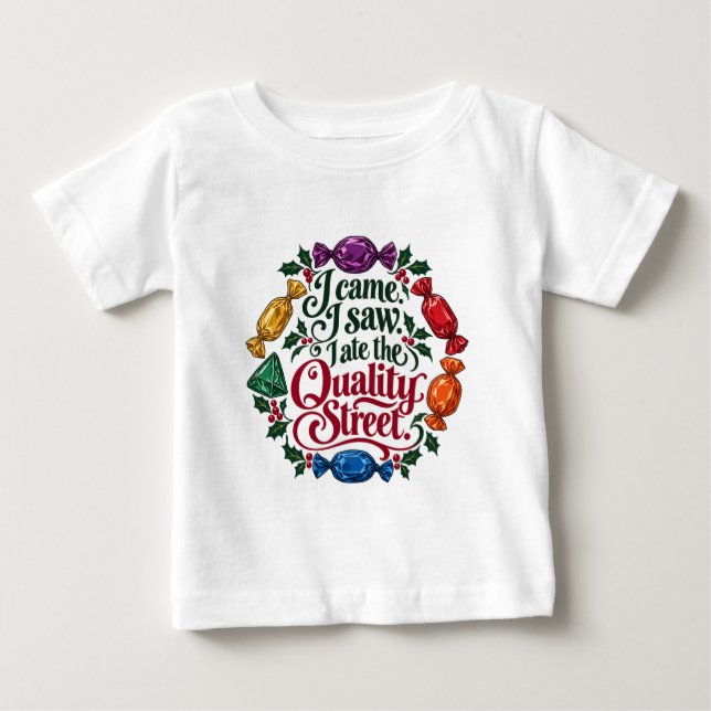 Camiseta Para Bebê Eu Vim, Eu Vi, Eu Comi o Quality Street de Natal  (Frente)