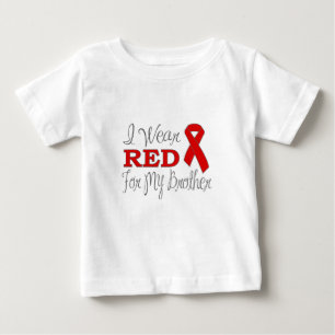 Camiseta Para Bebê Eu Visto Vermelho Para Meu Irmão (Fita Vermelha)