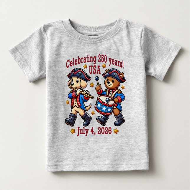 Camiseta Para Bebê EUA 250º Aniversário de Souvenir - Patriótico (Frente)