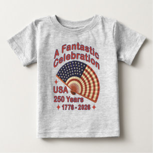 Camiseta Para Bebê EUA 250 Anos Design de Leque Patriótico – 1776-202
