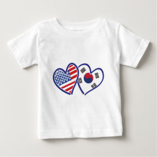 Camiseta Para Bebê EUA Coreia do Sul adoram corações