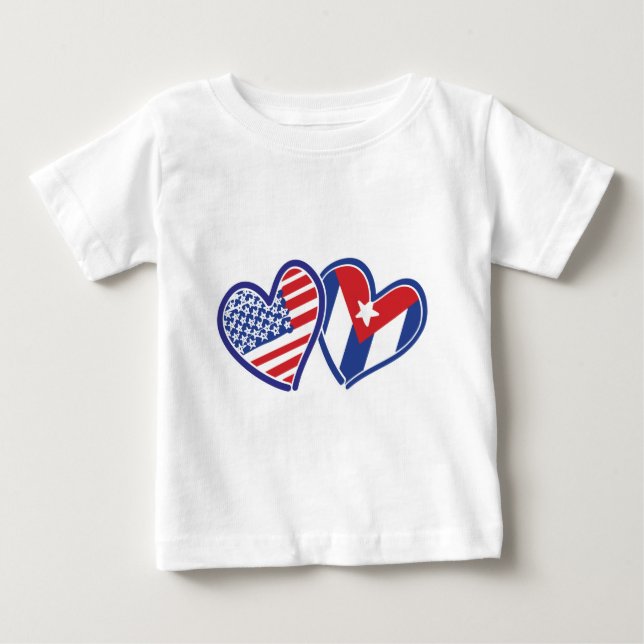 Camiseta Para Bebê EUA CUBA Flag Hearts (Frente)