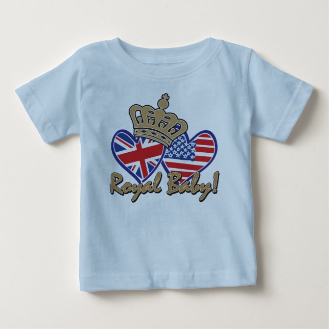 Camiseta Para Bebê EUA e Reino Unido Flag Hearts Royal Baby (Frente)