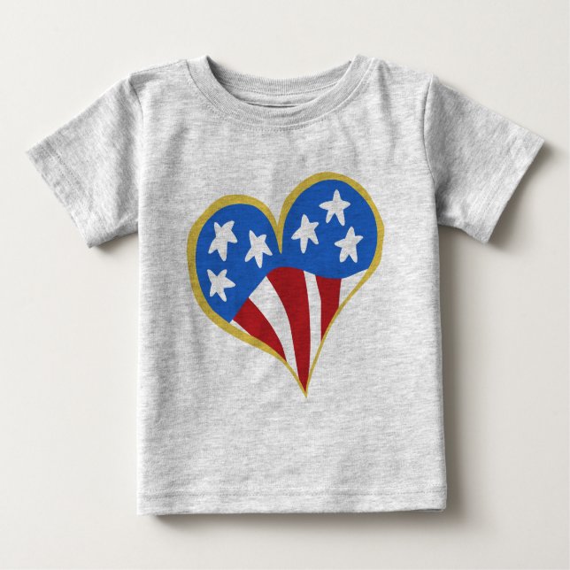 Camiseta Para Bebê EUA Flag Heart Criança & Toddler T-shirts (Frente)